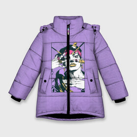 Зимняя куртка для девочек 3D с принтом Kishibe Rohan in Purple в Петрозаводске, ткань верха — 100% полиэстер; подклад — 100% полиэстер, утеплитель — 100% полиэстер. | длина ниже бедра, удлиненная спинка, воротник стойка и отстегивающийся капюшон. Есть боковые карманы с листочкой на кнопках, утяжки по низу изделия и внутренний карман на молнии. 

Предусмотрены светоотражающий принт на спинке, радужный светоотражающий элемент на пуллере молнии и на резинке для утяжки. | diamond is unbreakable | heavens door | jjba | jojo | kishibe | rohan