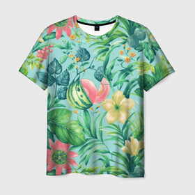 Мужская футболка 3D с принтом Тропики в Петрозаводске, 100% полиэфир | прямой крой, круглый вырез горловины, длина до линии бедер | 2019 | 2020 | в отпуск | весна | гаваи | гавайи | гавайская | для отпуска | лето | листья | море | настроение | осень | отдых | отпуск | пальма | пальмы | пляж | пляжная | путешественник