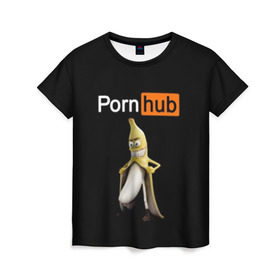 Женская футболка 3D с принтом PORN HUB в Петрозаводске, 100% полиэфир ( синтетическое хлопкоподобное полотно) | прямой крой, круглый вырез горловины, длина до линии бедер | банан | логотип | пошлое