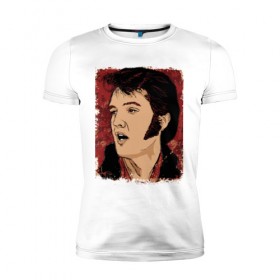 Мужская футболка премиум с принтом Элвис Пресли в Петрозаводске, 92% хлопок, 8% лайкра | приталенный силуэт, круглый вырез ворота, длина до линии бедра, короткий рукав | американский. певец. актёр. король рок н ролл
