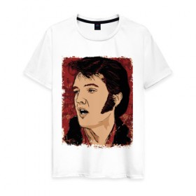 Мужская футболка хлопок с принтом Элвис Пресли в Петрозаводске, 100% хлопок | прямой крой, круглый вырез горловины, длина до линии бедер, слегка спущенное плечо. | американский. певец. актёр. король рок н ролл