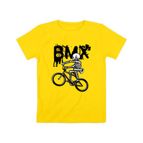 Детская футболка хлопок с принтом BMX в Петрозаводске, 100% хлопок | круглый вырез горловины, полуприлегающий силуэт, длина до линии бедер | bike | bmx | bones | extreme | skeleton | skull | sport | велосипед | скелет | спорт | череп | экстрим