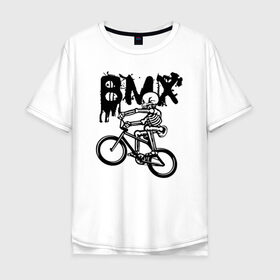 Мужская футболка хлопок Oversize с принтом BMX в Петрозаводске, 100% хлопок | свободный крой, круглый ворот, “спинка” длиннее передней части | bike | bmx | bones | extreme | skeleton | skull | sport | велосипед | скелет | спорт | череп | экстрим