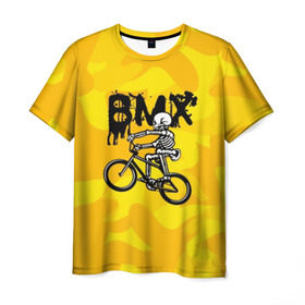 Мужская футболка 3D с принтом BMX в Петрозаводске, 100% полиэфир | прямой крой, круглый вырез горловины, длина до линии бедер | bike | bmx | bones | extreme | skeleton | skull | sport | велосипед | скелет | спорт | череп | экстрим