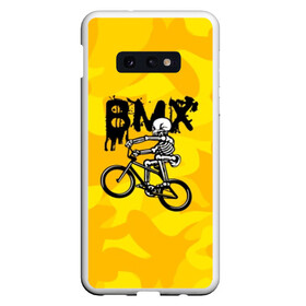 Чехол для Samsung S10E с принтом BMX в Петрозаводске, Силикон | Область печати: задняя сторона чехла, без боковых панелей | bike | bmx | bones | extreme | skeleton | skull | sport | велосипед | скелет | спорт | череп | экстрим