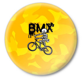 Значок с принтом BMX в Петрозаводске,  металл | круглая форма, металлическая застежка в виде булавки | bike | bmx | bones | extreme | skeleton | skull | sport | велосипед | скелет | спорт | череп | экстрим