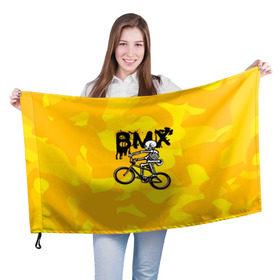 Флаг 3D с принтом BMX в Петрозаводске, 100% полиэстер | плотность ткани — 95 г/м2, размер — 67 х 109 см. Принт наносится с одной стороны | bike | bmx | bones | extreme | skeleton | skull | sport | велосипед | скелет | спорт | череп | экстрим
