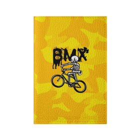 Обложка для паспорта матовая кожа с принтом BMX в Петрозаводске, натуральная матовая кожа | размер 19,3 х 13,7 см; прозрачные пластиковые крепления | bike | bmx | bones | extreme | skeleton | skull | sport | велосипед | скелет | спорт | череп | экстрим