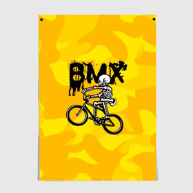 Постер с принтом BMX в Петрозаводске, 100% бумага
 | бумага, плотность 150 мг. Матовая, но за счет высокого коэффициента гладкости имеет небольшой блеск и дает на свету блики, но в отличии от глянцевой бумаги не покрыта лаком | bike | bmx | bones | extreme | skeleton | skull | sport | велосипед | скелет | спорт | череп | экстрим