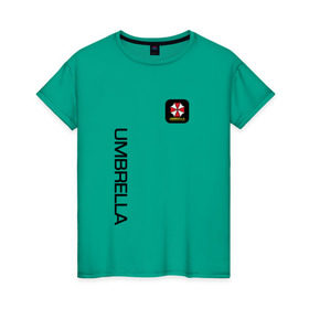 Женская футболка хлопок с принтом UMBRELLA CORP в Петрозаводске, 100% хлопок | прямой крой, круглый вырез горловины, длина до линии бедер, слегка спущенное плечо | 