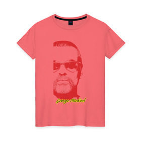 Женская футболка хлопок с принтом Джордж Майкл в Петрозаводске, 100% хлопок | прямой крой, круглый вырез горловины, длина до линии бедер, слегка спущенное плечо | британский | композитор | певец | поэт