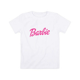Детская футболка хлопок с принтом Barbie в Петрозаводске, 100% хлопок | круглый вырез горловины, полуприлегающий силуэт, длина до линии бедер | Тематика изображения на принте: bad | barbie | bratz | girl | princess | team | барби | братц | девочка | дочка | дочь | кукла | куколка | лого | логотип | любимая | невеста | подружка | прекрасная