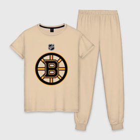Женская пижама хлопок с принтом Boston Bruins NHL в Петрозаводске, 100% хлопок | брюки и футболка прямого кроя, без карманов, на брюках мягкая резинка на поясе и по низу штанин | boston | boston bruins | hockey | nhl | бостон | бостон брюинз | кубок стенли | нхл | спорт | хоккей | шайба