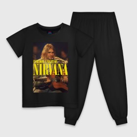 Детская пижама хлопок с принтом Kurt Cobain In Bloom в Петрозаводске, 100% хлопок |  брюки и футболка прямого кроя, без карманов, на брюках мягкая резинка на поясе и по низу штанин
 | Тематика изображения на принте: kurt cobain | music | nirvana | rock | кобейн | курт | курт кобейн | музыка | нирвана | рок