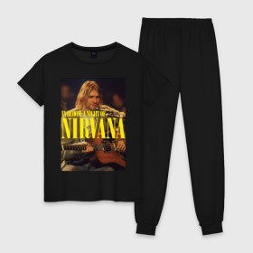Женская пижама хлопок с принтом Kurt Cobain In Bloom в Петрозаводске, 100% хлопок | брюки и футболка прямого кроя, без карманов, на брюках мягкая резинка на поясе и по низу штанин | kurt cobain | music | nirvana | rock | кобейн | курт | курт кобейн | музыка | нирвана | рок