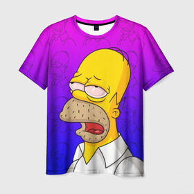 Мужская футболка 3D с принтом Уставший Гомер в Петрозаводске, 100% полиэфир | прямой крой, круглый вырез горловины, длина до линии бедер | bart | gomer | simpson | simpsons | барт | гомер | лиза | симпсоны | усталость