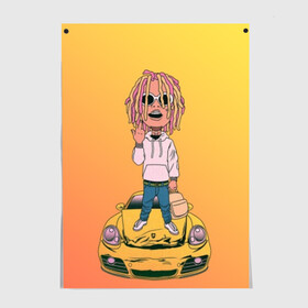 Постер с принтом Lil Pump - Flex Like Ouu в Петрозаводске, 100% бумага
 | бумага, плотность 150 мг. Матовая, но за счет высокого коэффициента гладкости имеет небольшой блеск и дает на свету блики, но в отличии от глянцевой бумаги не покрыта лаком | flex like ouu | gucci | gucci gang | hip hop | lil | lil pump | pump | rap | trap | гучи | гучи гэнг | лил | лил памп | насос | памп | рэп | трэп | хип хоп