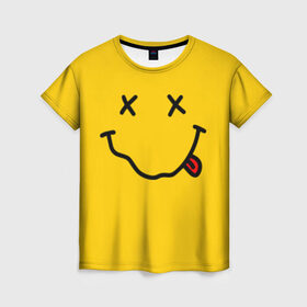 Женская футболка 3D с принтом NIRVANA SMILE в Петрозаводске, 100% полиэфир ( синтетическое хлопкоподобное полотно) | прямой крой, круглый вырез горловины, длина до линии бедер | music | nirvana | rip smile | rock | smile | группа | курт кобейн | музыка | нирвана | рок | смайл