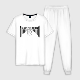 Мужская пижама хлопок с принтом Rammstein в Петрозаводске, 100% хлопок | брюки и футболка прямого кроя, без карманов, на брюках мягкая резинка на поясе и по низу штанин
 | deutschland | duhastviel.mutter | hevy metal | meinteil | music | rammstein | rammsteinfan | ramshtain | rock | германия | метал | музыка | немцы | рамштаин | рамштайн | рамштейн | рок