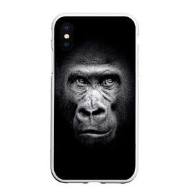 Чехол для iPhone XS Max матовый с принтом Горилла в Петрозаводске, Силикон | Область печати: задняя сторона чехла, без боковых панелей | animal | black | eyes | fauna | gorilla | gray | look | monkey | muzzle | primate | взгляд | глаза | горилла | животное | обезьяна | примат | серый | фауна | черный