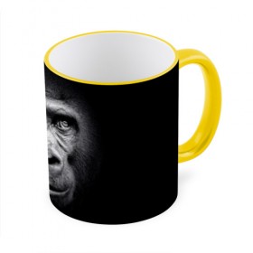 Кружка с принтом Горилла в Петрозаводске, керамика | ёмкость 330 мл | animal | black | eyes | fauna | gorilla | gray | look | monkey | muzzle | primate | взгляд | глаза | горилла | животное | обезьяна | примат | серый | фауна | черный