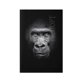 Обложка для паспорта матовая кожа с принтом Горилла в Петрозаводске, натуральная матовая кожа | размер 19,3 х 13,7 см; прозрачные пластиковые крепления | animal | black | eyes | fauna | gorilla | gray | look | monkey | muzzle | primate | взгляд | глаза | горилла | животное | обезьяна | примат | серый | фауна | черный