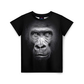Детская футболка 3D с принтом Горилла в Петрозаводске, 100% гипоаллергенный полиэфир | прямой крой, круглый вырез горловины, длина до линии бедер, чуть спущенное плечо, ткань немного тянется | animal | black | eyes | fauna | gorilla | gray | look | monkey | muzzle | primate | взгляд | глаза | горилла | животное | обезьяна | примат | серый | фауна | черный