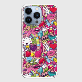 Чехол для iPhone 13 Pro с принтом Девчачьи радости в Петрозаводске,  |  | cat | clou | crown | flower | funny | graffiti | heart | kitten | lips | lollipop | shoes | sneakers | strawberry | unicorn | граффити | губы | единорог | звезда | кеды | клубника | корона | кот | котёнок | леденец | мороженое | облако | обувь | помада | 