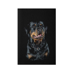 Обложка для паспорта матовая кожа с принтом Ротвейлер в Петрозаводске, натуральная матовая кожа | размер 19,3 х 13,7 см; прозрачные пластиковые крепления | animal | black | breed | collar | dog | friend | glance | gloss | man | muzzle | rottweiler | взгляд | друг | животное | лоск | ошейник | пёс | порода | ротвейлер | собака | человека | черный