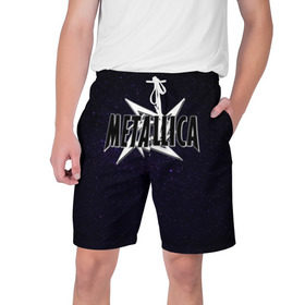Мужские шорты 3D с принтом Metallica в Петрозаводске,  полиэстер 100% | прямой крой, два кармана без застежек по бокам. Мягкая трикотажная резинка на поясе, внутри которой широкие завязки. Длина чуть выше колен | metallica | группа | метал | металлика | музыка | песни | рок