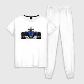 Женская пижама хлопок с принтом Sauber F1 Team в Петрозаводске, 100% хлопок | брюки и футболка прямого кроя, без карманов, на брюках мягкая резинка на поясе и по низу штанин | f1. болид | авто | гонки | формула 1
