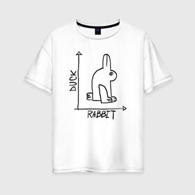 Женская футболка хлопок Oversize с принтом Утка Кролик в Петрозаводске, 100% хлопок | свободный крой, круглый ворот, спущенный рукав, длина до линии бедер
 | алгебра | геометрия | животные | иллюзия | кролик | обман зрения | утка | юмор