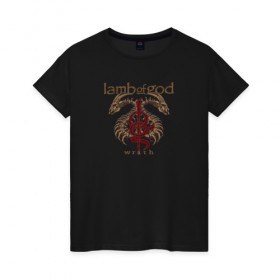 Женская футболка хлопок с принтом Lamb of God в Петрозаводске, 100% хлопок | прямой крой, круглый вырез горловины, длина до линии бедер, слегка спущенное плечо | американская | грув | группа | крис адлер | марк мортон | метал | рэнди блайт