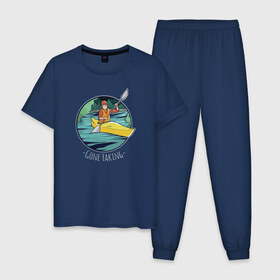 Мужская пижама хлопок с принтом Байдарка в Петрозаводске, 100% хлопок | брюки и футболка прямого кроя, без карманов, на брюках мягкая резинка на поясе и по низу штанин
 | байдарка | водный спорт | каякинг
