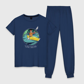 Женская пижама хлопок с принтом Байдарка в Петрозаводске, 100% хлопок | брюки и футболка прямого кроя, без карманов, на брюках мягкая резинка на поясе и по низу штанин | байдарка | водный спорт | каякинг