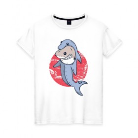 Женская футболка хлопок с принтом Акула в костюме Дельфина в Петрозаводске, 100% хлопок | прямой крой, круглый вырез горловины, длина до линии бедер, слегка спущенное плечо | 