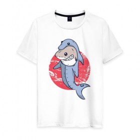 Мужская футболка хлопок с принтом Акула в костюме Дельфина в Петрозаводске, 100% хлопок | прямой крой, круглый вырез горловины, длина до линии бедер, слегка спущенное плечо. | Тематика изображения на принте: 