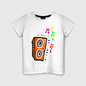 Детская футболка хлопок с принтом Музыка в Петрозаводске, 100% хлопок | круглый вырез горловины, полуприлегающий силуэт, длина до линии бедер | music | колонка | музыка | ноты