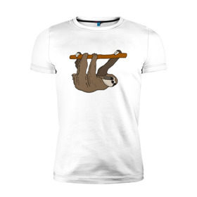 Мужская футболка премиум с принтом Ленивец в Петрозаводске, 92% хлопок, 8% лайкра | приталенный силуэт, круглый вырез ворота, длина до линии бедра, короткий рукав | животные | ленивец | милые | няшные