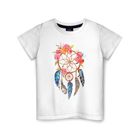 Детская футболка хлопок с принтом Ловец снов в Петрозаводске, 100% хлопок | круглый вырез горловины, полуприлегающий силуэт, длина до линии бедер | ловец снов | магия | перья | цветы