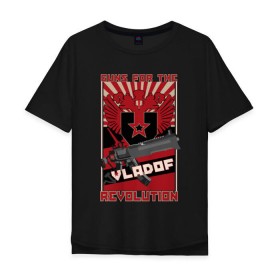 Мужская футболка хлопок Oversize с принтом VLADOF-GUNS FOR THE REVOLUTION в Петрозаводске, 100% хлопок | свободный крой, круглый ворот, “спинка” длиннее передней части | 