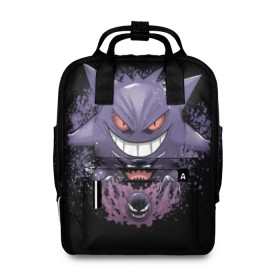 Женский рюкзак 3D с принтом Pokemon Gengar Rubber в Петрозаводске, 100% полиэстер | лямки с регулируемой длиной, сверху ручки, чтобы рюкзак нести как сумку. Основное отделение закрывается на молнию, как и внешний карман. Внутри два дополнительных кармана, один из которых закрывается на молнию. По бокам два дополнительных кармашка, куда поместится маленькая бутылочка
 | battle | drawing | entei | go | legendary | lugia | metagross | nintendo | pikachu | pokemon | raikou | squirtle | zapdos | брок | бульбазавр | мисти | монстр | пикачу | покемон | эш