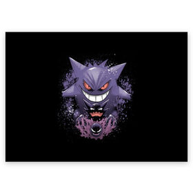 Поздравительная открытка с принтом Pokemon Gengar Rubber в Петрозаводске, 100% бумага | плотность бумаги 280 г/м2, матовая, на обратной стороне линовка и место для марки
 | battle | drawing | entei | go | legendary | lugia | metagross | nintendo | pikachu | pokemon | raikou | squirtle | zapdos | брок | бульбазавр | мисти | монстр | пикачу | покемон | эш