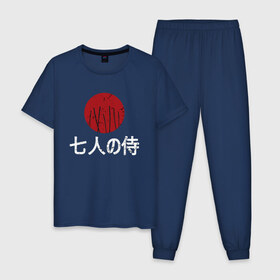 Мужская пижама хлопок с принтом Seven Samurai в Петрозаводске, 100% хлопок | брюки и футболка прямого кроя, без карманов, на брюках мягкая резинка на поясе и по низу штанин
 | 7 | anime | japan | ninja | samurai | senpai | аниме | катана | кровь | кун | меч | ниндзя | ониме | сакура | самураи | самурай | семпай | сенпай | сенсей | тян | япония