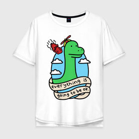 Мужская футболка хлопок Oversize с принтом Dinosaur в Петрозаводске, 100% хлопок | свободный крой, круглый ворот, “спинка” длиннее передней части | дино | динозавр | метиорит