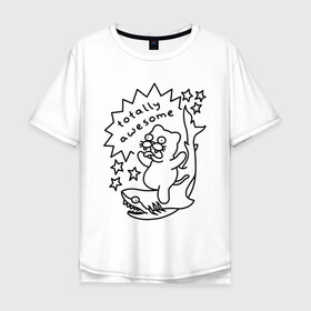 Мужская футболка хлопок Oversize с принтом Awesome Shark в Петрозаводске, 100% хлопок | свободный крой, круглый ворот, “спинка” длиннее передней части | cat | citty | кот | кошак | кошара | кошка