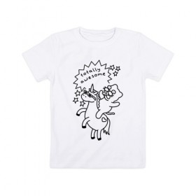 Детская футболка хлопок с принтом Awesome Unicorn в Петрозаводске, 100% хлопок | круглый вырез горловины, полуприлегающий силуэт, длина до линии бедер | cat | citty | кот | кошак | кошара | кошка