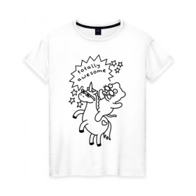 Женская футболка хлопок с принтом Awesome Unicorn в Петрозаводске, 100% хлопок | прямой крой, круглый вырез горловины, длина до линии бедер, слегка спущенное плечо | cat | citty | кот | кошак | кошара | кошка