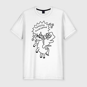 Мужская футболка премиум с принтом Awesome Unicorn в Петрозаводске, 92% хлопок, 8% лайкра | приталенный силуэт, круглый вырез ворота, длина до линии бедра, короткий рукав | Тематика изображения на принте: cat | citty | кот | кошак | кошара | кошка