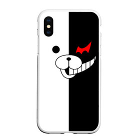 Чехол для iPhone XS Max матовый с принтом MONOKUMA (КАПЮШОН) в Петрозаводске, Силикон | Область печати: задняя сторона чехла, без боковых панелей | anime | bear | black  white | danganronpa | kurokuma | monodam | monokuma | monomi | monotaro | pink | rabbit | school | shirokuma | аниме | главарь | мoноми | монокума | черно белый | школа